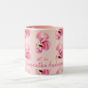 Exotische Farbe Rosa Flamingo Muster und Name Zweifarbige Tasse