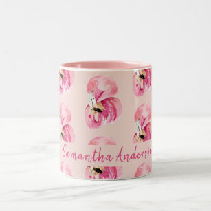 Exotische Farbe Rosa Flamingo Muster und Name Zweifarbige Tasse