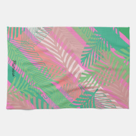 Exotische farbenfrohe Palmen Blätter Mit Monogramm Geschirrtuch