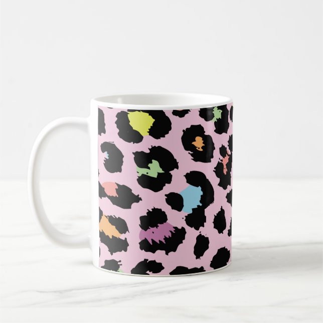 exotische, farbenfrohe Wildleopard-Design handgeze Kaffeetasse (Links)