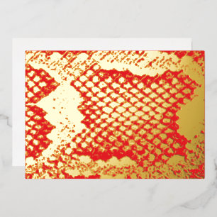 Exotische fette Schlange Hautstruktur Muster Rotes Folien Feiertagskarte