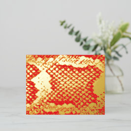 Exotische fette Schlange Hautstruktur Muster Rotes Folien Feiertagspostkarte