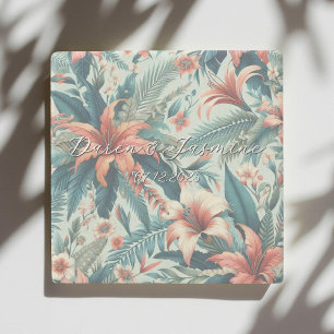 Exotische florale elegante tropische Palmwedel-Hoc Steinuntersetzer