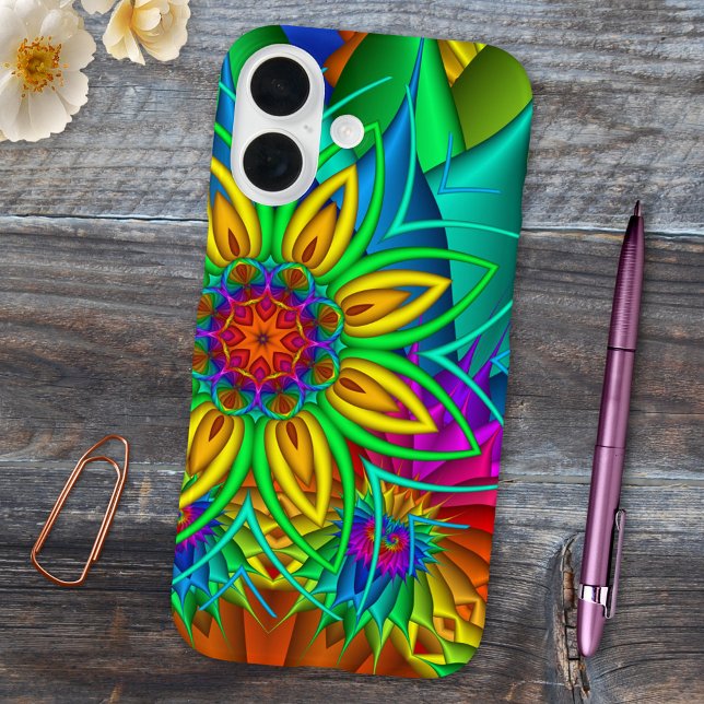 Exotische Fraktal-Blume Case-Mate iPhone Hülle (Exotic fractal phone case featuring an original artistic design with colorful flowers.)