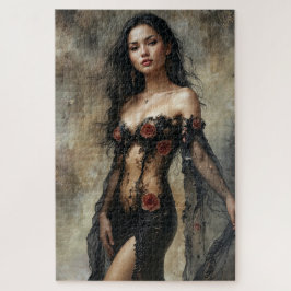 Exotische Frau in schmalem schwarzem Gewand Puzzle