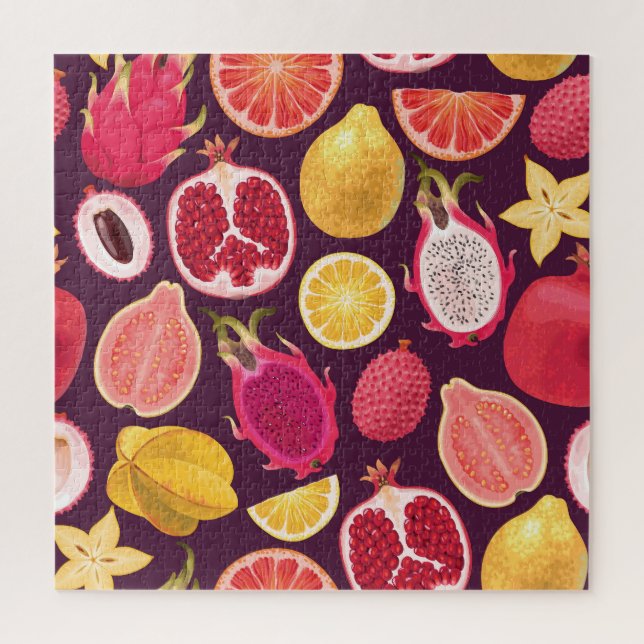 Exotische Früchte: farbiges, nahtloses Muster Puzzle (Vertikal)