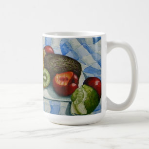 exotische Früchte noch Leben Kunst blauen weißen T Tasse