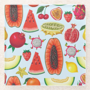 Exotische Früchte: Trendy Print nahtlos. Glasuntersetzer