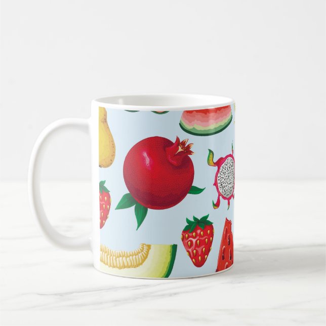 Exotische Früchte: Trendy Print nahtlos. Kaffeetasse (Links)