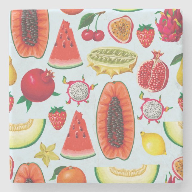 Exotische Früchte: Trendy Print nahtlos. Steinuntersetzer (Vorderseite)