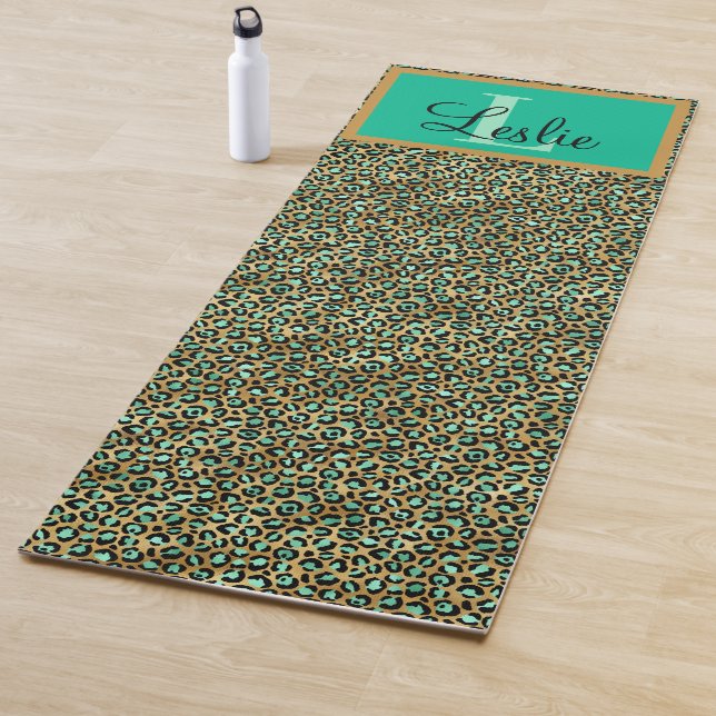 Exotische grüne Goldleoparden Mit Monogramm Yogamatte (Beispiel)