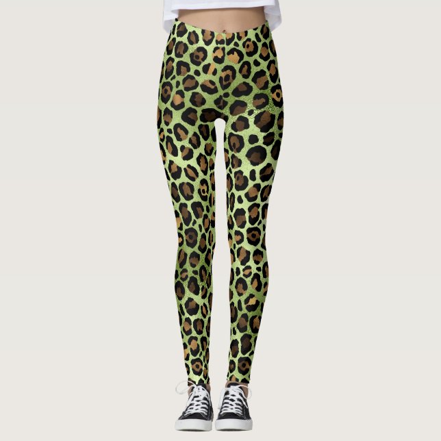 Exotische grüne Leopardendrucke Leggings (Vorderseite)