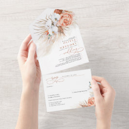 Exotische Hochzeit mit Terracotta-Blume und Pampas All In One Einladung