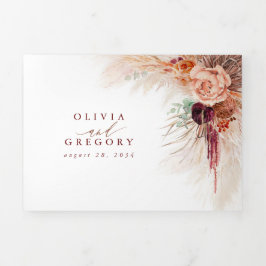Exotische Hochzeit mit Terracotta-Blume und Pampas Dreifach Gefaltete Einladung