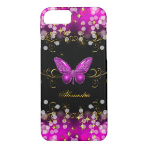 Exotische Hot Pink Gold Black Butterfly Glitzern Case-Mate iPhone Hülle