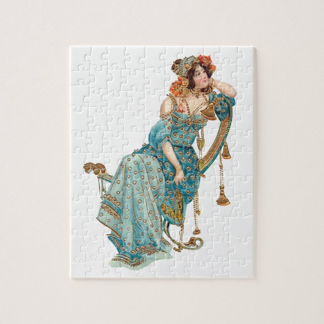 Exotische Jugendstil-Beauty in Aquamarinen Robben Puzzle (Vertikal)