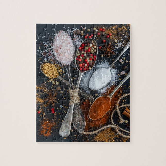 Exotische Kochgewürze & Löffel Puzzle (Vertikal)