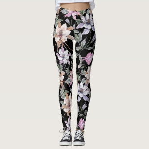 Exotische Kolumne: Schwarze Flora Wasserfarbe. Leggings