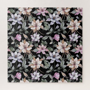 Exotische Kolumne: Schwarze Flora Wasserfarbe. Puzzle