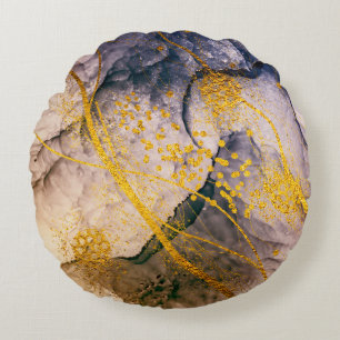 Exotische KUNST. Goldener Strudel, künstlerisches Rundes Kissen