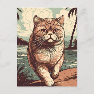 Exotische Kurzhaarkatze an einem tropischen Strand Postkarte