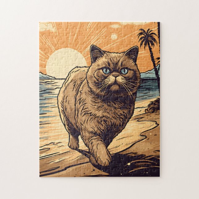 Exotische Kurzhaarkatze an einem tropischen Strand Puzzle (Vertikal)