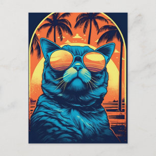 Exotische Kurzhaarkatze mit Sonnenbrille am Strand Postkarte