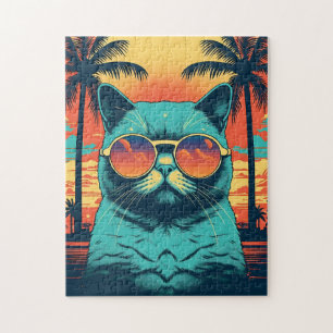 Exotische Kurzhaarkatze mit Sonnenbrille am Strand Puzzle
