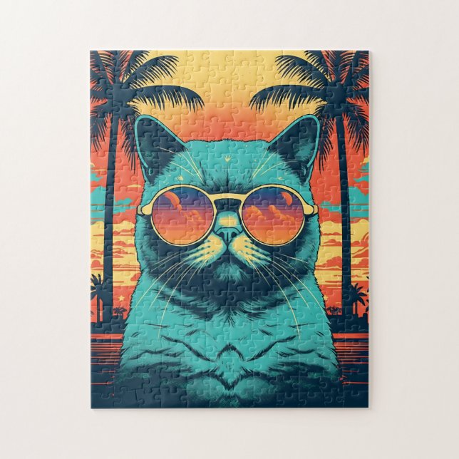 Exotische Kurzhaarkatze mit Sonnenbrille am Strand Puzzle (Vertikal)