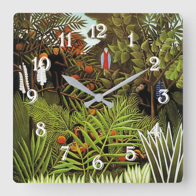 Exotische Landschaft von Henri Rousseau Quadratische Wanduhr (Vorderseite)