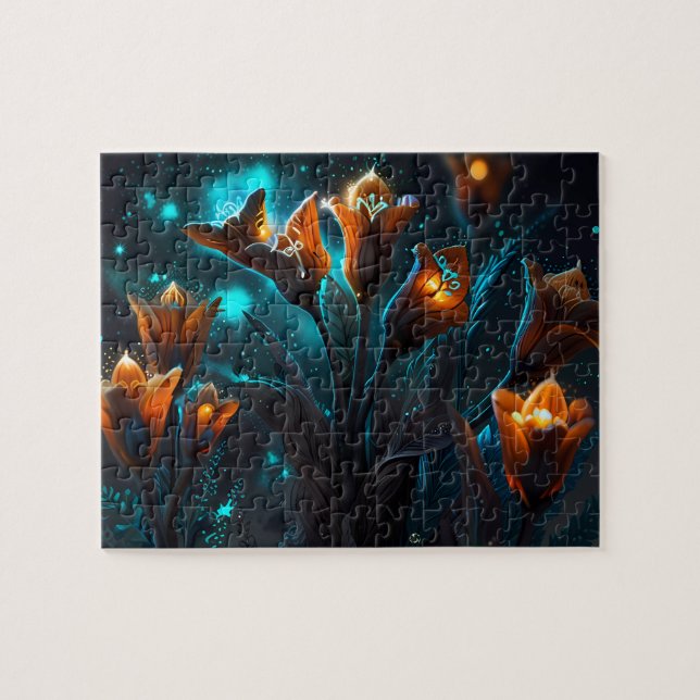 Exotische, lebende Blume der Natur am Mondlicht Puzzle (Horizontal)