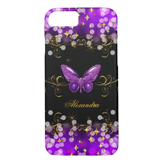 Exotische Lila Gold Black Butterfly Glitzern Case-Mate iPhone Hülle (Rückseite)