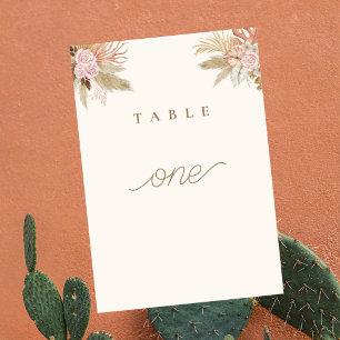 Exotische moderne Boho-Tropenhochzeit Tischnummer