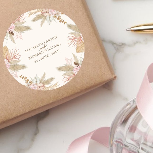 Exotische moderne Boho Tropical Wedding Runder Aufkleber (Von Creator hochgeladen)