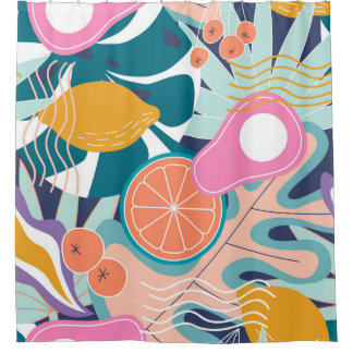 Exotische, moderne Dschungel-Collage. Duschvorhang