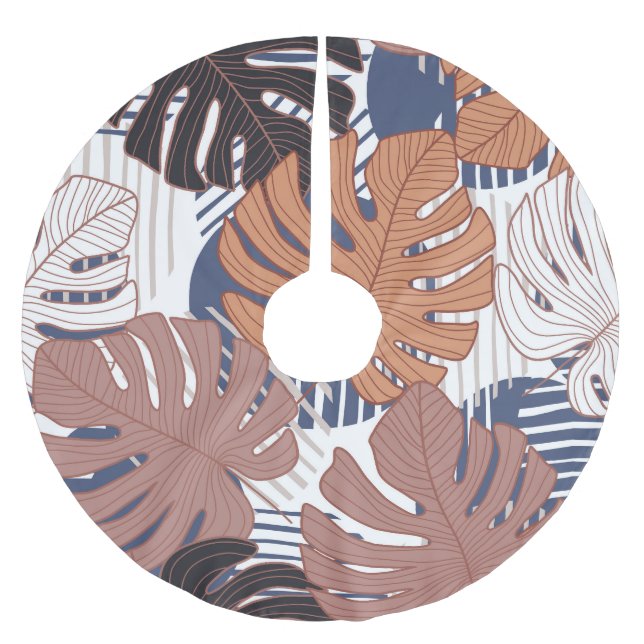 Exotische Monstera-Blätter, Vintag tropisch. Polyester Weihnachtsbaumdecke (Vorderseite)