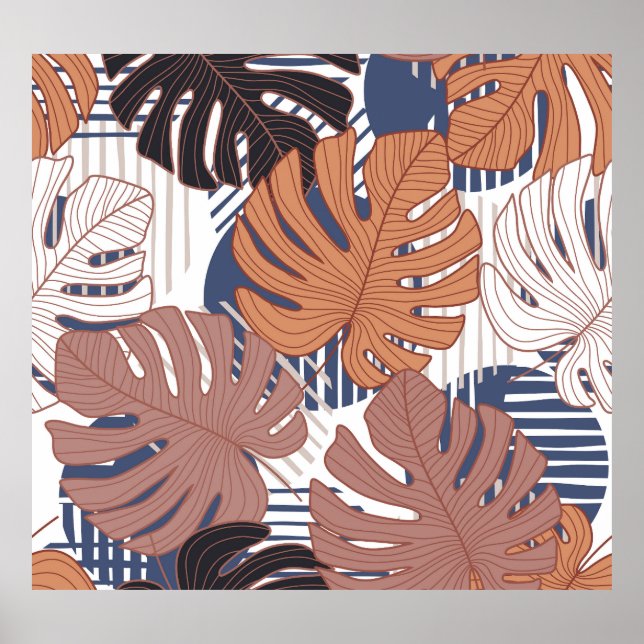 Exotische Monstera-Blätter, Vintag tropisch. Poster (Vorne)