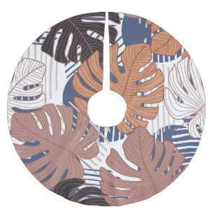 Exotische Monstera-Blätter, vintage-tropisch. Polyester Weihnachtsbaumdecke