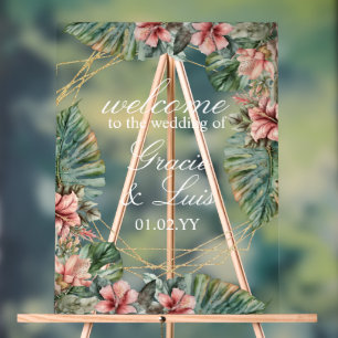 Exotische Monstera Botanische Blumen Goldene Hochz Acrylschild