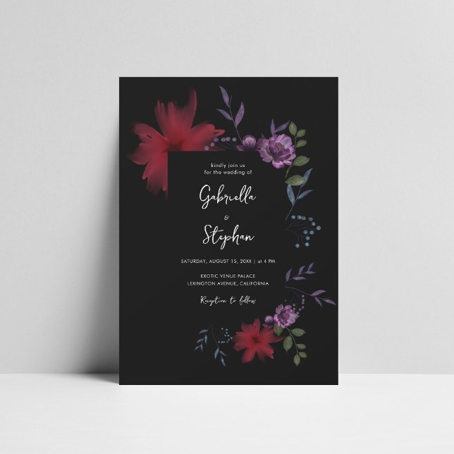 Exotische Nachtblume | Moody Dark Romantic Wedding Einladung (Von Creator hochgeladen)