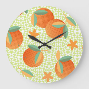 Exotische Orangenfrucht: Tropisch Vintag. Große Wanduhr