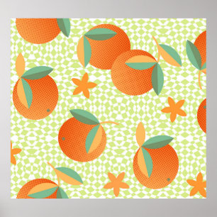 Exotische Orangenfrucht: Tropisch Vintag. Poster