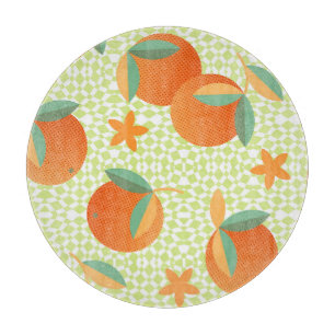 Exotische Orangenfrucht: Tropisch Vintag. Schneidebrett