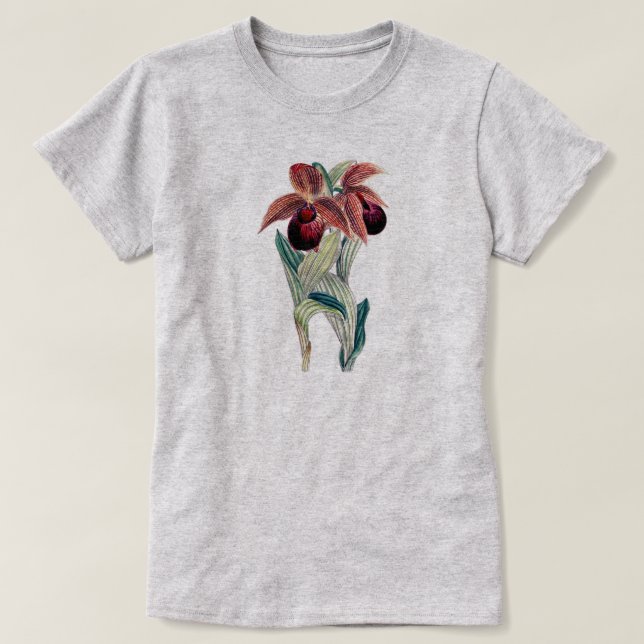 EXOTISCHE ORCHID-ILLUSTRATION (CYPRIPEDIUM TIBETIC T-Shirt (Design vorne)