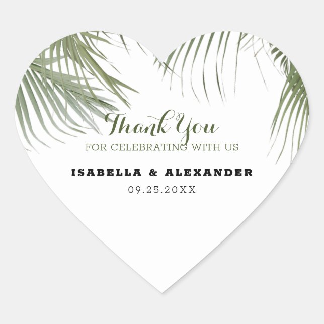 Exotische Palmen Herz-Aufkleber (Vorderseite)