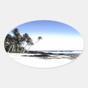 Exotische Palmen & Paradiesstrand Ovaler Aufkleber