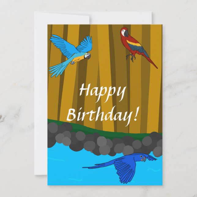 Exotische Papageien im Wald - Happy Birthday Card (Vorderseite)