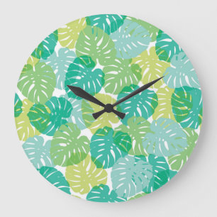 Exotische Pflanze: Tropical Monstera Große Wanduhr