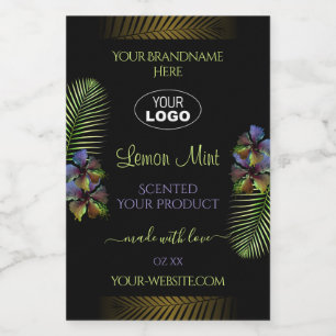 Exotische Produktetiketten Gelbe Lila Blumen Logo Lebensmitteletikett