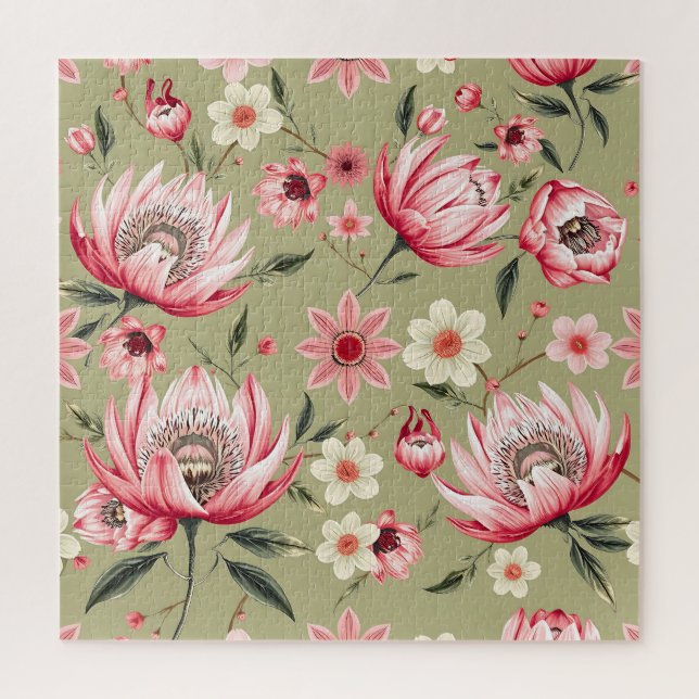 Exotische Protea-Blume Botanischer Salbeigrüner Lu Puzzle (Vertikal)